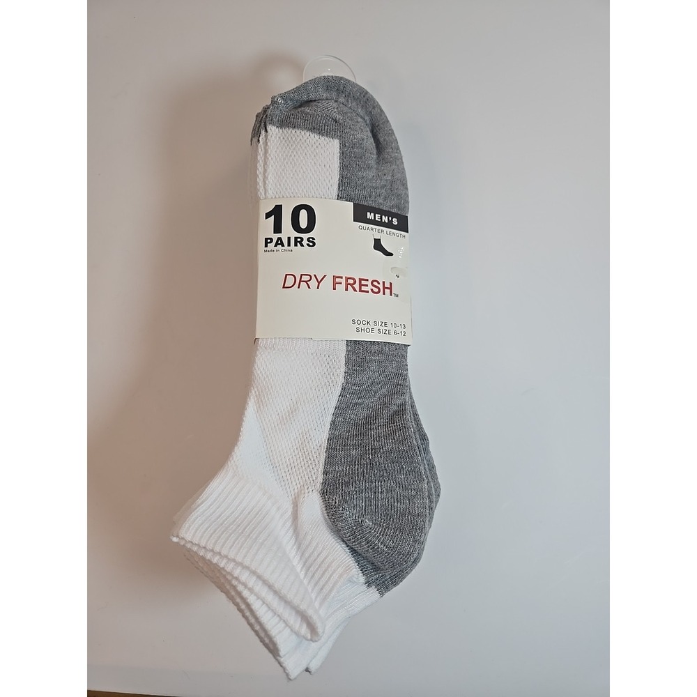 Dry Fresh Socks Men's Quarter Length Size 6-12 10 Pairs White New